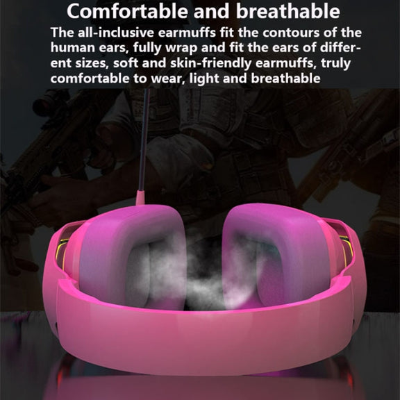 Ajazz AX368 Computer Game Audio Recognition RGB Headset 3.5mm Version (Pink)
