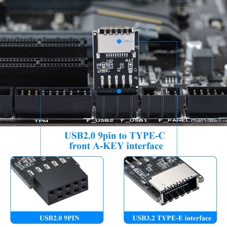 USB 2.0 Front Panel Header USB 9pin To USB 2.0 Type-E Internal Adapter - Add-on Cards by PMC TechLife | Online Shopping South Africa | PMC TechLife