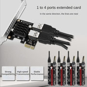 PCIE To PCI-E4 Port USB3.0 Expansion Card Graphics Card Extension(Full High Baffle)