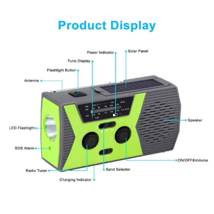 AM/FM/NoAA 2000mAh Emergency Radio Portable Hand Crank Solar Powered Radio(Green) - Radio Player by PMC TechLife | Online Shopping South Africa | PMC TechLife | Buy Now Pay Later Mobicred