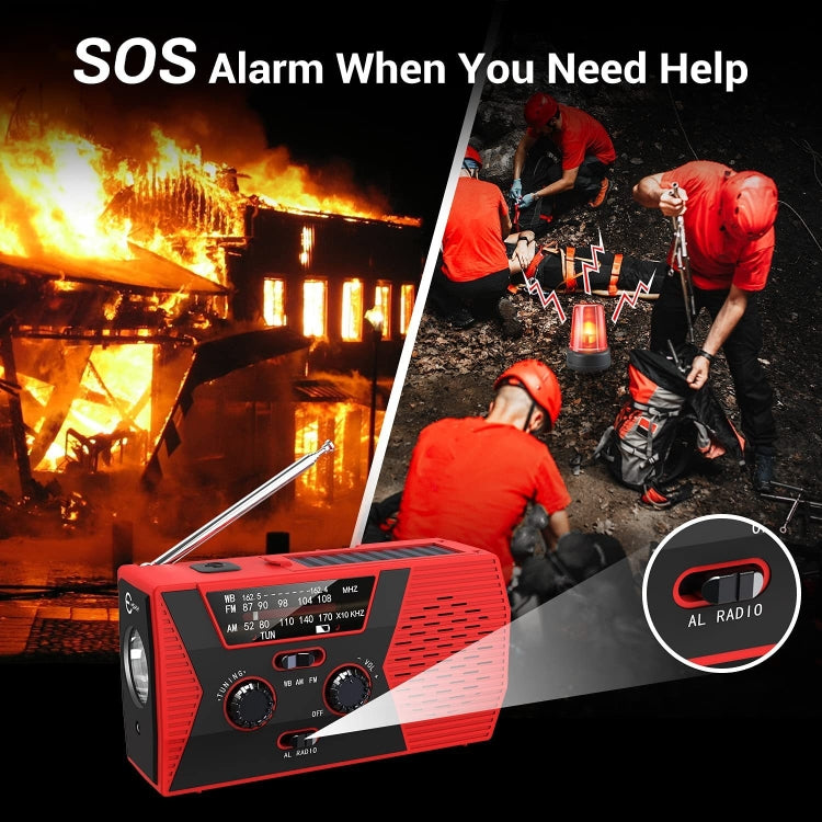AM/FM/NoAA 2000mAh Emergency Radio Portable Hand Crank Solar Powered Radio(Red) - Radio Player by PMC TechLife | Online Shopping South Africa | PMC TechLife | Buy Now Pay Later Mobicred