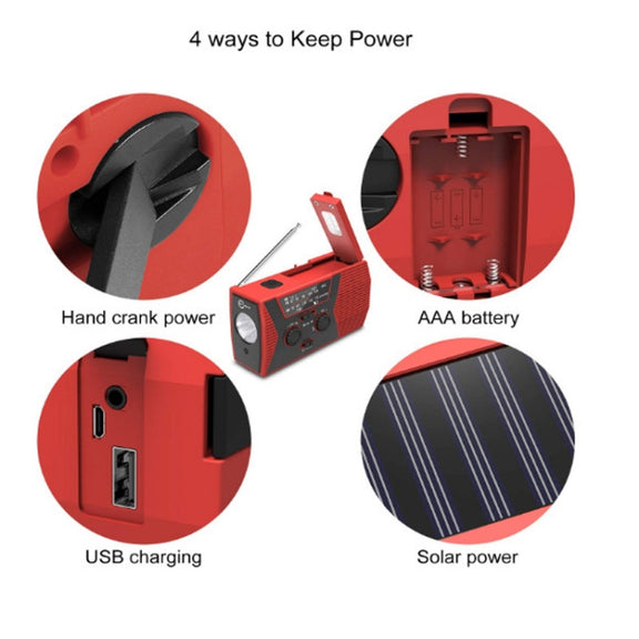 AM/FM/NoAA 2000mAh Emergency Radio Portable Hand Crank Solar Powered Radio(Red)
