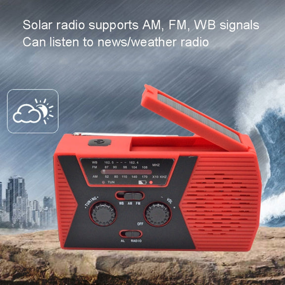 AM/FM/NoAA 2000mAh Emergency Radio Portable Hand Crank Solar Powered Radio(Red)