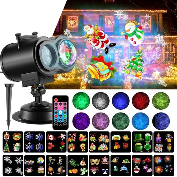 16 Cards UK Plug Color Card Pattern 9W Christmas Projection Light Remote Control Snow Light