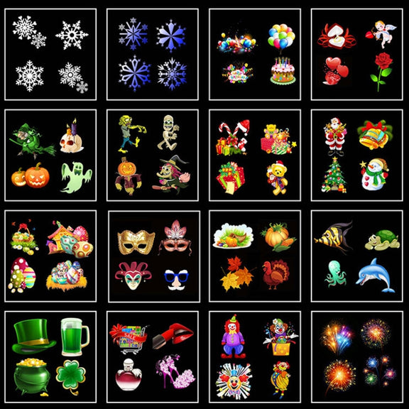 16 Cards UK Plug Color Card Pattern 9W Christmas Projection Light Remote Control Snow Light