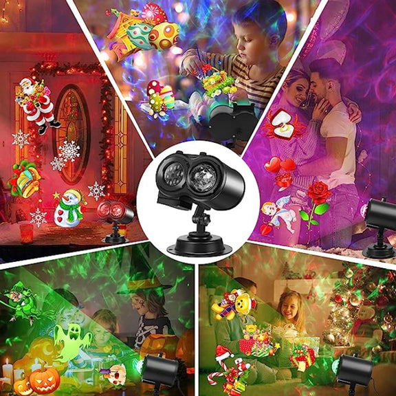 12 Cards EU Plug Color Card Pattern 9W Christmas Projection Light Remote Control Snow Light