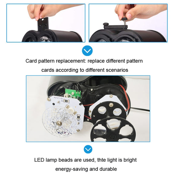 12 Cards US Plug Not Easy To Fade Card Pattern 9W Double Cylinder Water Pattern Christmas Projection Light