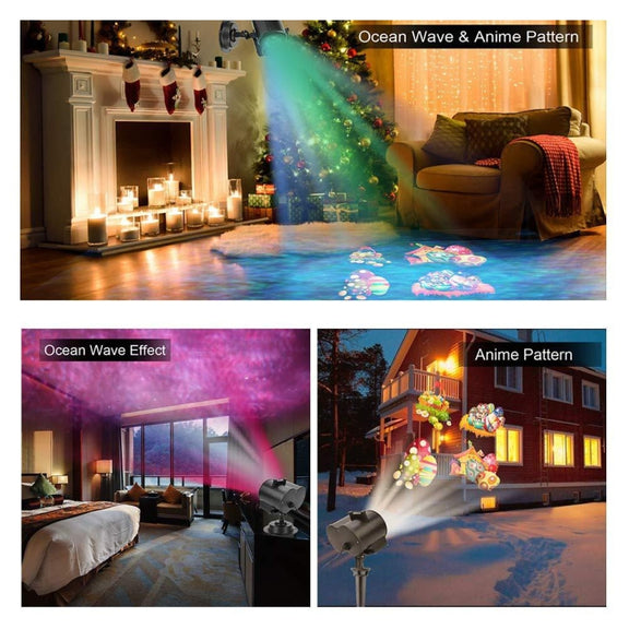 12 Cards EU Plug Not Easy To Fade Card Pattern 9W Double Cylinder Water Pattern Christmas Projection Light