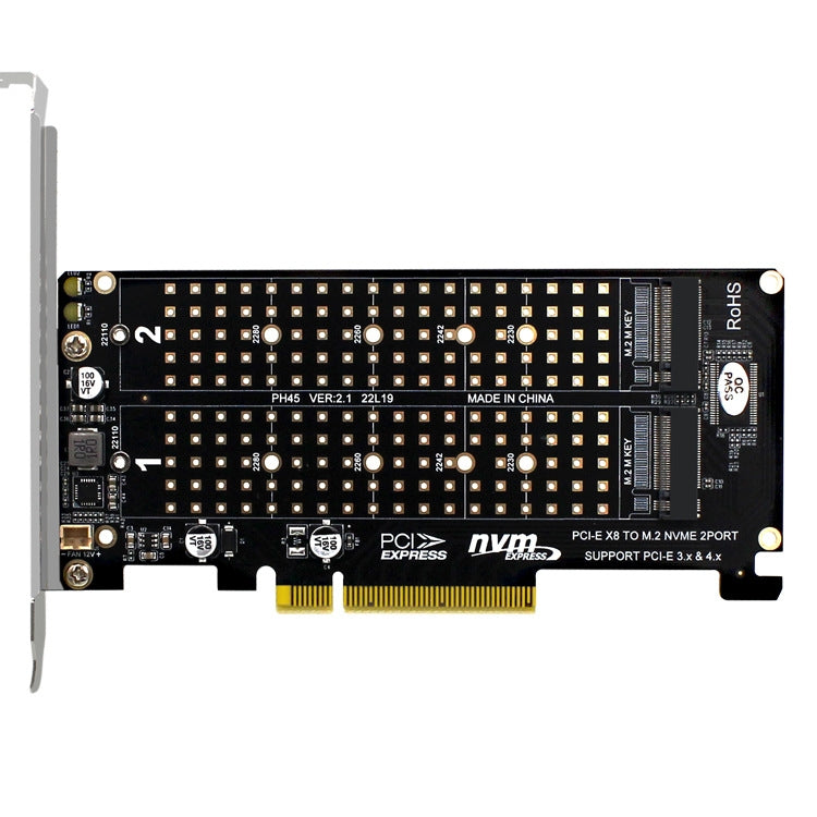 PCI-E X8 Double Disk Transfer Card NVME M.2 MKEY SSD RAID Array Expansion Adapter(PH45) - Card Adapter by PMC TechLife | Online Shopping South Africa | PMC TechLife