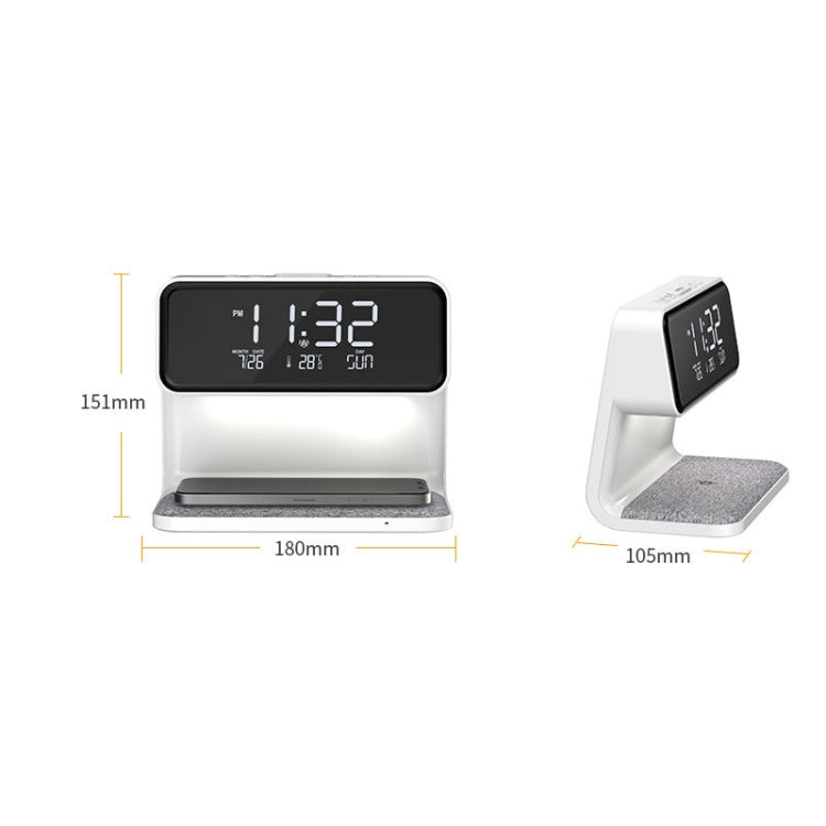 3 In 1 10W Wireless Charging Bedside Lamp LCD Screen Alarm Clock  Phone Charger,EU Plug(White)