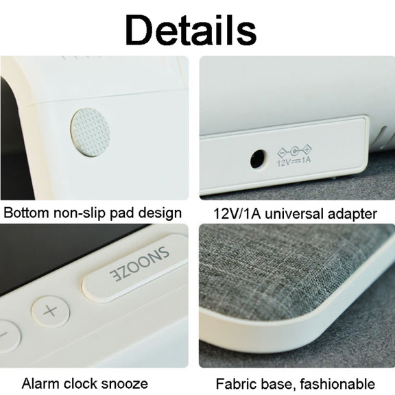 3 In 1 10W Wireless Charging Bedside Lamp LCD Screen Alarm Clock  Phone Charger,EU Plug(White)