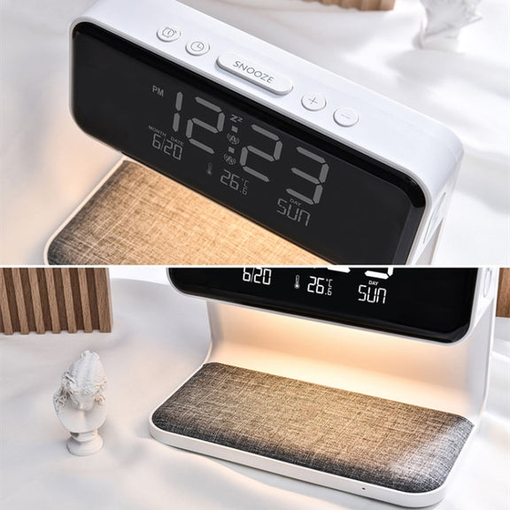 3 In 1 10W Wireless Charging Bedside Lamp LCD Screen Alarm Clock  Phone Charger,EU Plug(White)