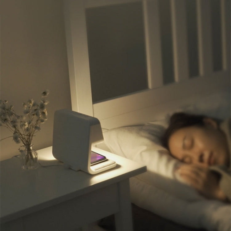 3 In 1 10W Wireless Charging Bedside Lamp LCD Screen Alarm Clock  Phone Charger,EU Plug(White)