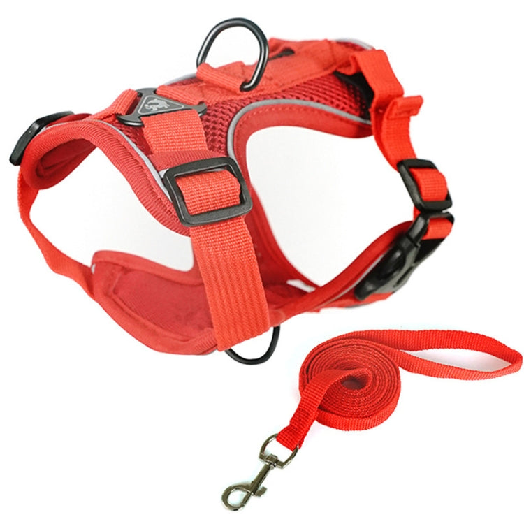 Pet Vest Harness + Traction Rope Set Reflective Breathable Dog Cat Harness, Size: S(Red) - Leashes by PMC TechLife | Online Shopping South Africa | PMC TechLife