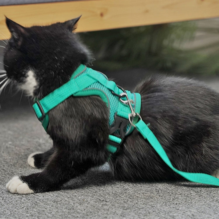 Pet Vest Harness + Traction Rope Set Reflective Breathable Dog Cat Harness, Size: S(Pink)
