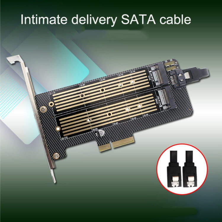 M.2 NVME NGFF SSD To PCIE SATA Dual Disk Conversion Expansion Card Supports MKEY BKEY Wiring(Black) - Add-on Cards by PMC TechLife | Online Shopping South Africa | PMC TechLife