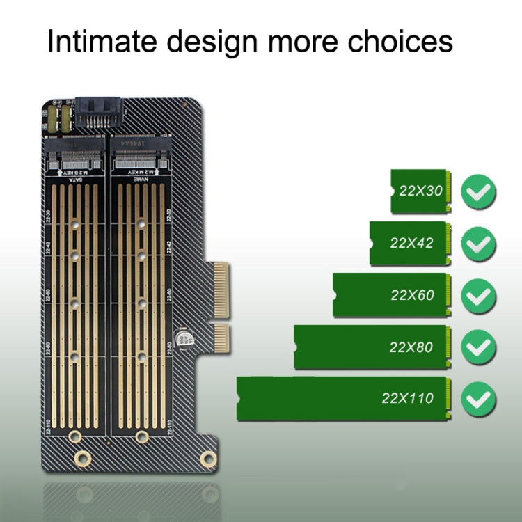 M.2 NVME NGFF SSD To PCIE SATA Dual Disk Conversion Expansion Card Supports MKEY BKEY Wiring(Black)