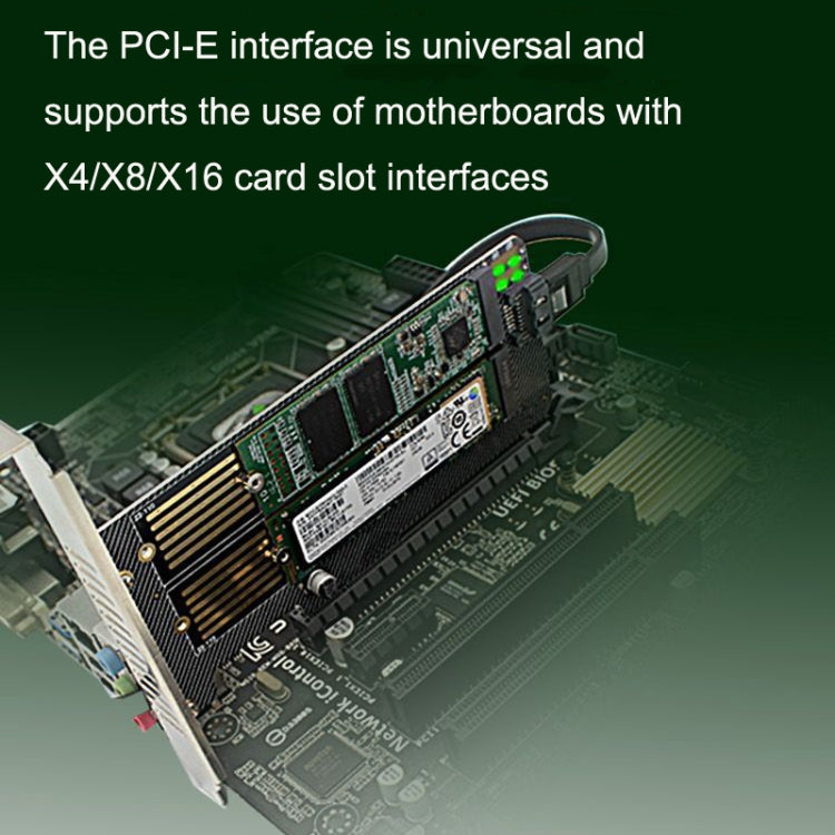 M.2 NVME NGFF SSD To PCIE SATA Dual Disk Conversion Expansion Card Supports MKEY BKEY Wiring(Black) - Add-on Cards by PMC TechLife | Online Shopping South Africa | PMC TechLife