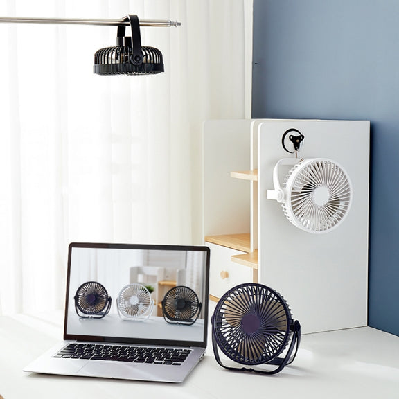 3-in-1 Electric Fan Wall Mounted Desktop Quiet Brushless Turbine Mini Fan, Style: Rechargeable(Black)