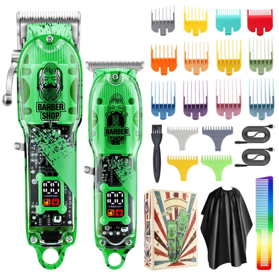 Haircutter Set Transparent Body Oil Head Electric Hair Clipper Men Home Electric Pusher(Earl Green)