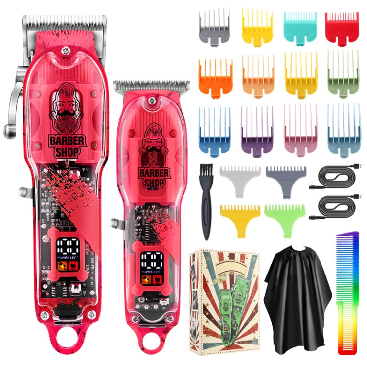 Haircutter Set Transparent Body Oil Head Electric Hair Clipper Men Home Electric Pusher(Earl Red) - free shipping - PMC TechLife - Order now!