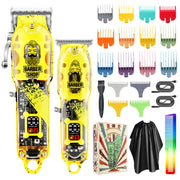 Haircutter Set Transparent Body Oil Head Electric Hair Clipper Men Home Electric Pusher(Earl Yellow)