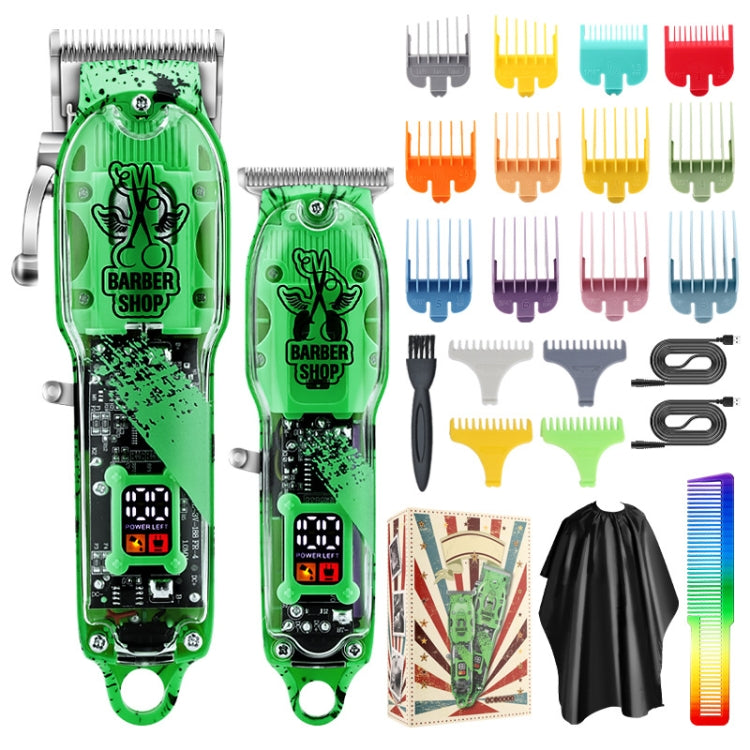 Haircutter Set Transparent Body Oil Head Electric Hair Clipper Men Home Electric Pusher(Scissors Green) - free shipping - PMC TechLife - Order now!