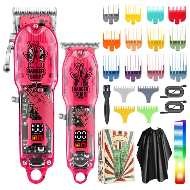 Haircutter Set Transparent Body Oil Head Electric Hair Clipper Men Home Electric Pusher(Scissors Red) - free shipping - PMC TechLife - Order now!