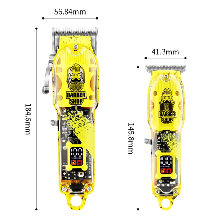 Haircutter Set Transparent Body Oil Head Electric Hair Clipper Men Home Electric Pusher(Earl Yellow)