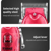 Haircutter Set Transparent Body Oil Head Electric Hair Clipper Men Home Electric Pusher(Scissors Red)