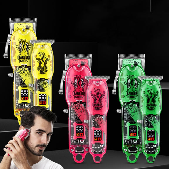 Haircutter Set Transparent Body Oil Head Electric Hair Clipper Men Home Electric Pusher(Earl Green)
