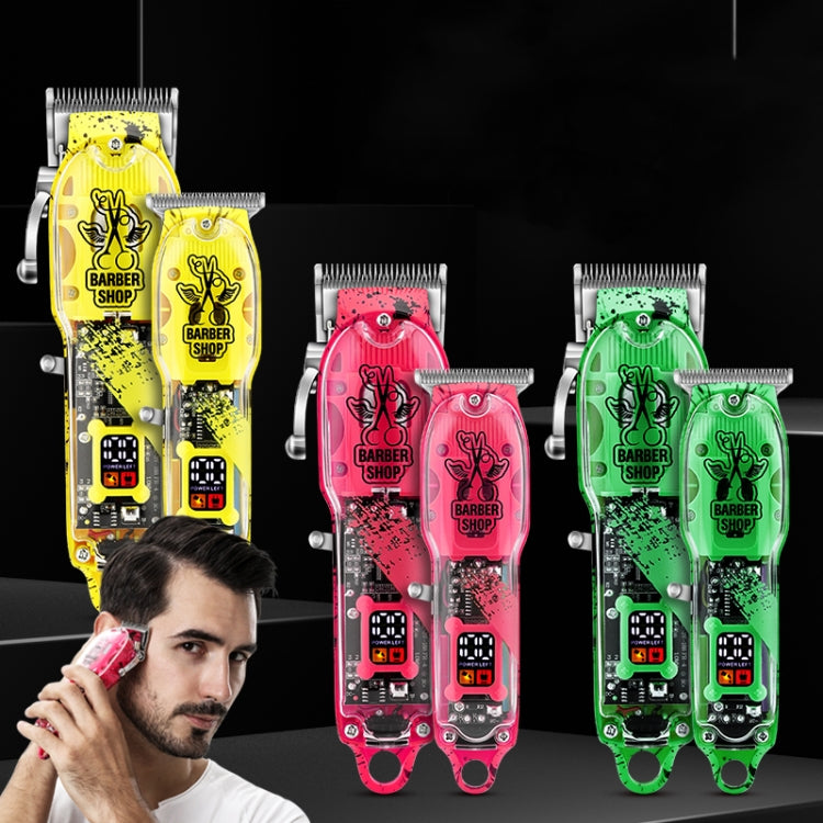 Haircutter Set Transparent Body Oil Head Electric Hair Clipper Men Home Electric Pusher(Earl Yellow)