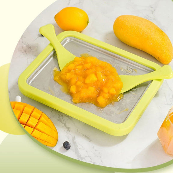 Mini Household Fried Yogurt Machine Children Homemade DIY Fried Ice Tray, Color: Stainless Steel Green 26x21cm
