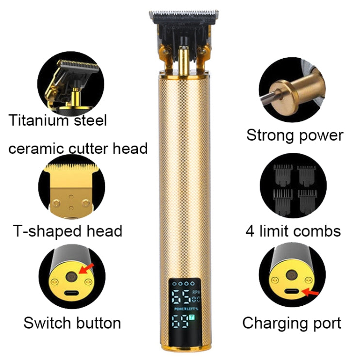USB Rechargeable Digital Display Engraving Ceramic Knife Electric Hair Clipper(Digital Display Gold)