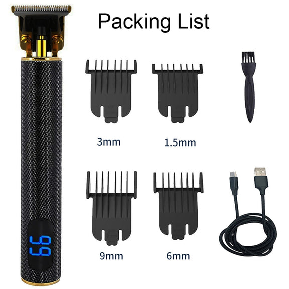 USB Rechargeable Digital Display Engraving Ceramic Knife Electric Hair Clipper(Digital Display Gold)