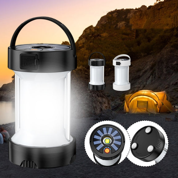 Camping Lantern Outdoor Solar Emergency Lights Multifunctional Tent Light(Hourglass Black)