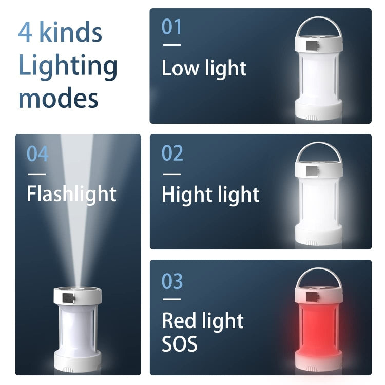 Camping Lantern Outdoor Solar Emergency Lights Multifunctional Tent Light(White)