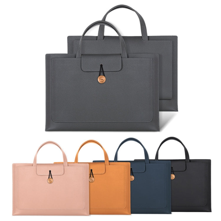 15.4/16 inch Elastic Button Laptop Waterproof PU Handbag(Grey) - free shipping - PMC Jewellery - Order now!