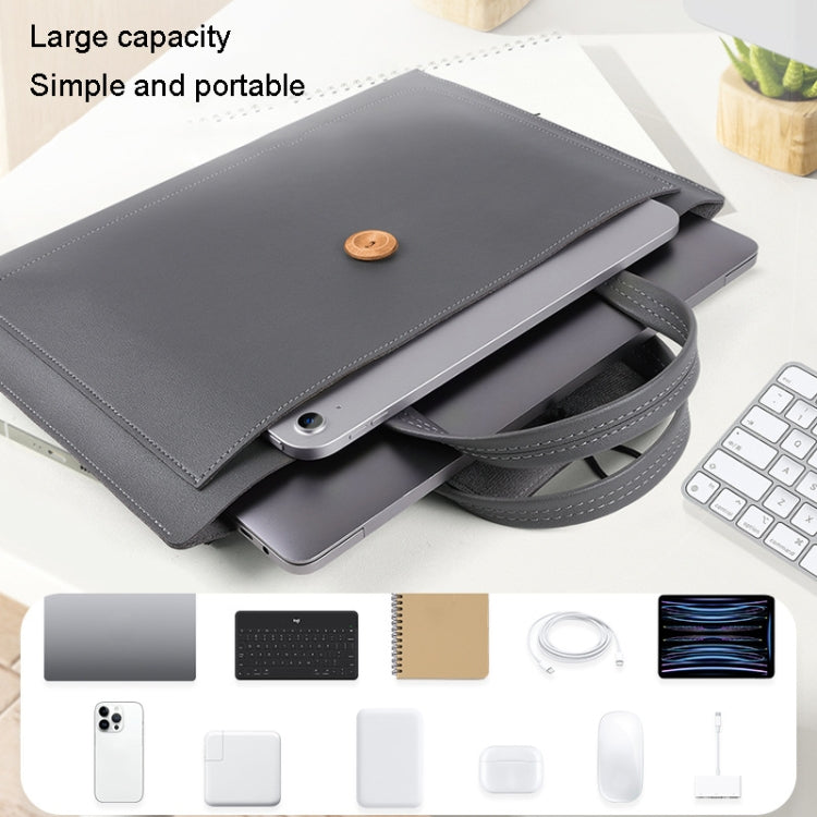 13.3/14 inch Elastic Button Laptop Water-resistant PU Handbag(Khaki)