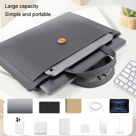 15.4/16 inch Elastic Button Laptop Water-resistant PU Handbag(Navy)
