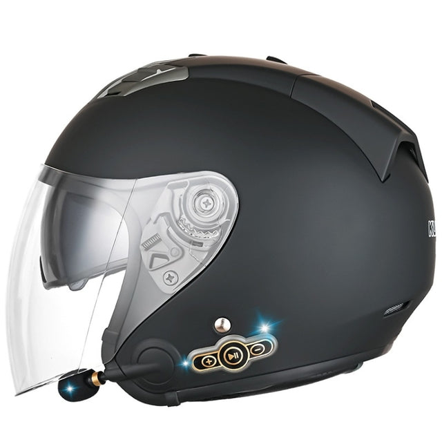 KUQIBAO Motorcycle Smart Bluetooth Sun Protection Double Lens Safety Helmet, Size: M(Matte Black)