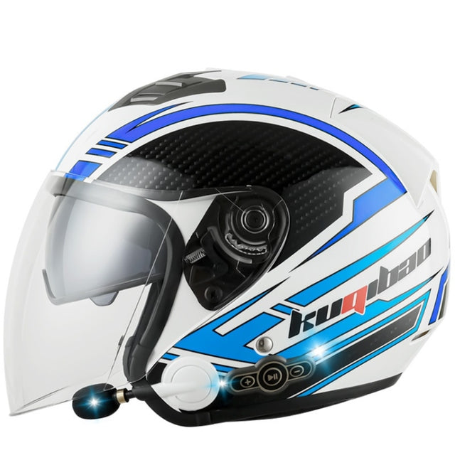 KUQIBAO Motorcycle Smart Bluetooth Sun Protection Double Lens Safety Helmet, Size: M(White Phantom Fiber)