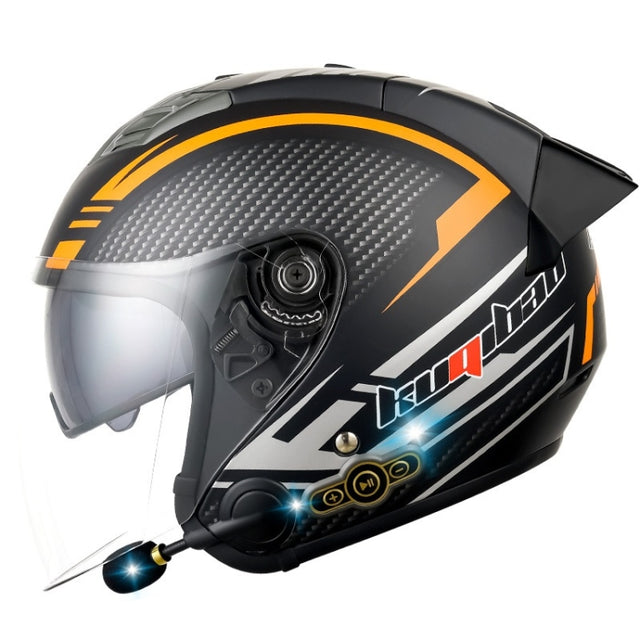 KUQIBAO Motorcycle Smart Bluetooth Sun Protection Double Lens Safety Helmet, Size: L(Matte Black Phantom Fiber+Black Tail)