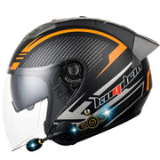 KUQIBAO Motorcycle Smart Bluetooth Sun Protection Double Lens Safety Helmet, Size: L(Matte Black Phantom Fiber+Gray Rear Spoiler)