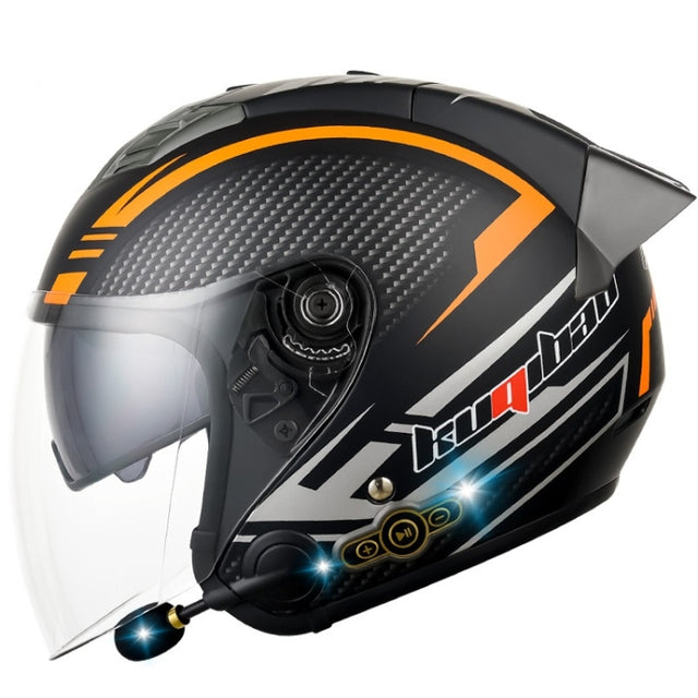 KUQIBAO Motorcycle Smart Bluetooth Sun Protection Double Lens Safety Helmet, Size: L(Matte Black Phantom Fiber+Gray Rear Spoiler)