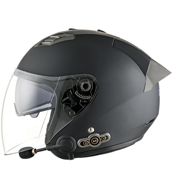KUQIBAO Motorcycle Smart Bluetooth Sun Protection Double Lens Safety Helmet, Size: L(Matte Black+Gray Tail)