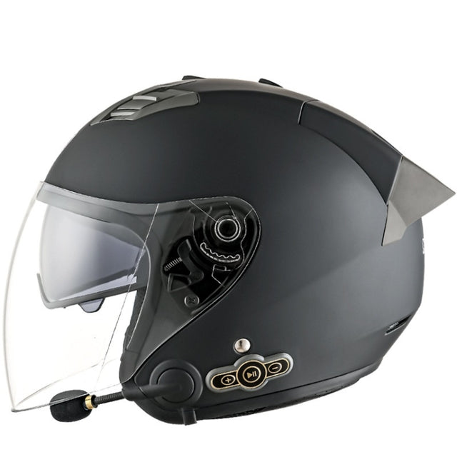 KUQIBAO Motorcycle Smart Bluetooth Sun Protection Double Lens Safety Helmet, Size: L(Matte Black+Gray Tail)