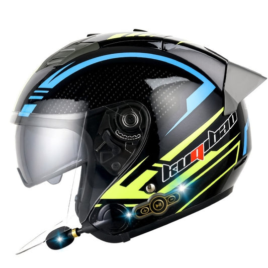 KUQIBAO Motorcycle Smart Bluetooth Sun Protection Double Lens Safety Helmet, Size: L(Bright Black Phantom Fiber+Gray Tail) - free shipping - PMC Jewellery - Order now!