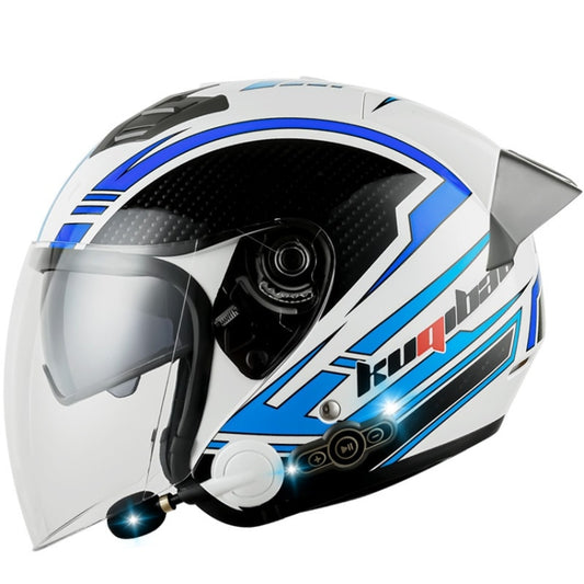 KUQIBAO Motorcycle Smart Bluetooth Sun Protection Double Lens Safety Helmet, Size: L(White Phantom Fiber+Gray Tail) - free shipping - PMC Jewellery - Order now!