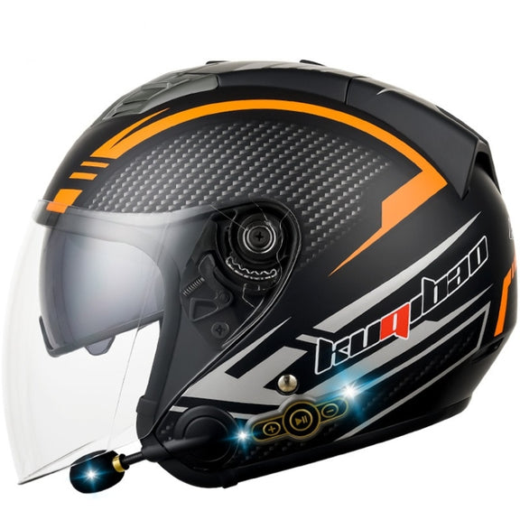 KUQIBAO Motorcycle Smart Bluetooth Sun Protection Double Lens Safety Helmet, Size: XL(Matte Black Phantom Fiber)